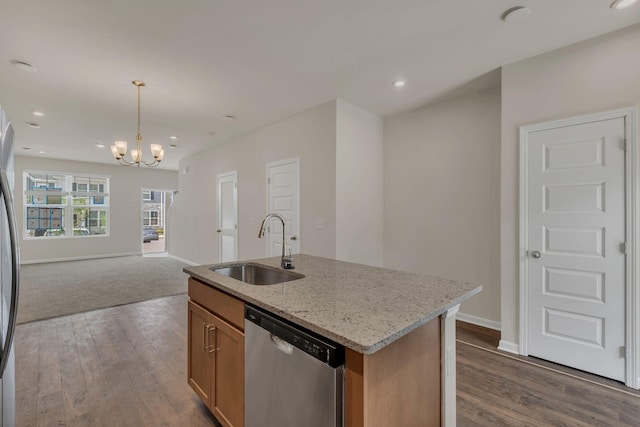 5211 Gladecress Ln, Hermitage, TN 37076 - kitchen with dishwasher, open floor plan, dark wood-style flooring, a chandelier, and recessed lighting