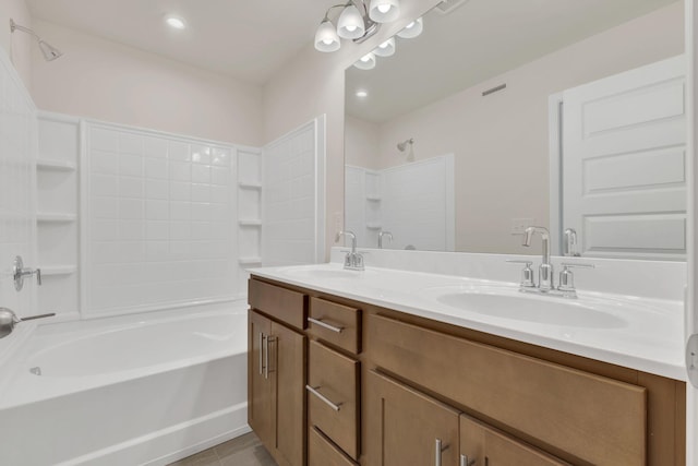 5211 Gladecress Ln, Hermitage, TN 37076 - full bathroom featuring double vanity,  shower combination, and tile patterned floors