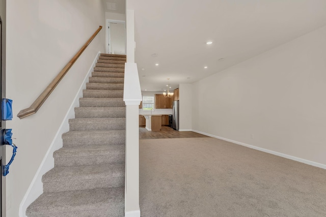 5211 Gladecress Ln, Hermitage, TN 37076 - staircase featuring recessed lighting, carpet, and a chandelier