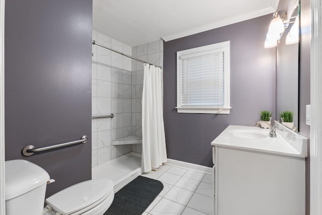 104 S Charlotte St, Dickson, TN 37055 - bathroom with marble finish flooring, vanity, a tile shower, and crown molding