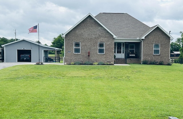 4731 Lunns Store Rd, Chapel Hill, TN 37034 - view of front of house featuring brick siding, a front lawn, an outbuilding, a garage, and driveway