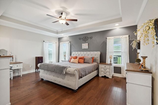4731 Lunns Store Rd, Chapel Hill, TN 37034 - bedroom with a tray ceiling, multiple windows, dark wood-type flooring, recessed lighting, and crown molding
