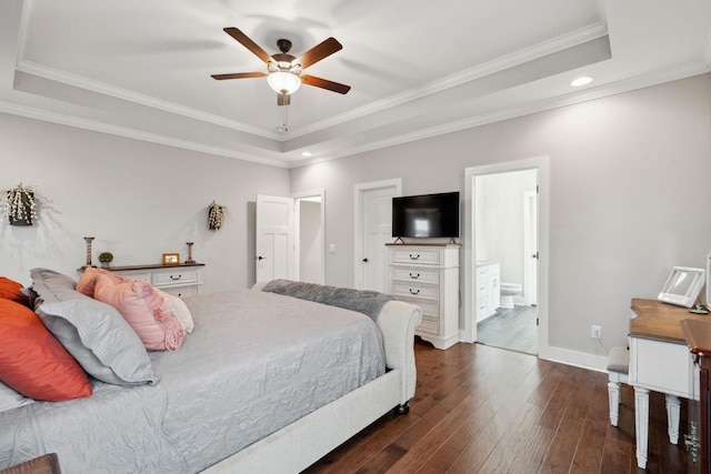 4731 Lunns Store Rd, Chapel Hill, TN 37034 - bedroom featuring a raised ceiling, dark wood finished floors, recessed lighting, connected bathroom, and crown molding