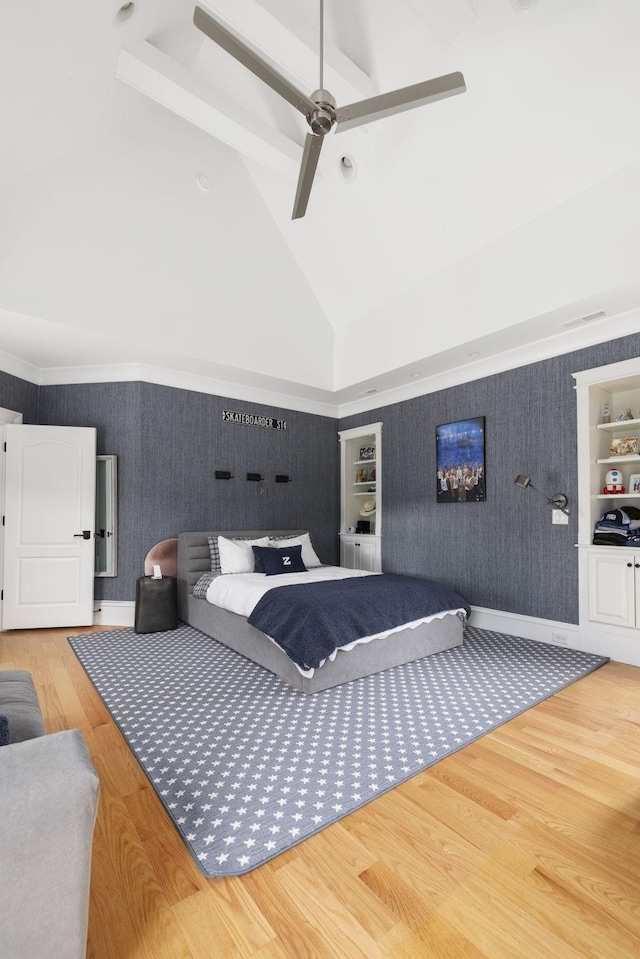 2410 Hidden River Ln, Franklin, TN 37069 - bedroom with wallpapered walls, wood finished floors, and ceiling fan