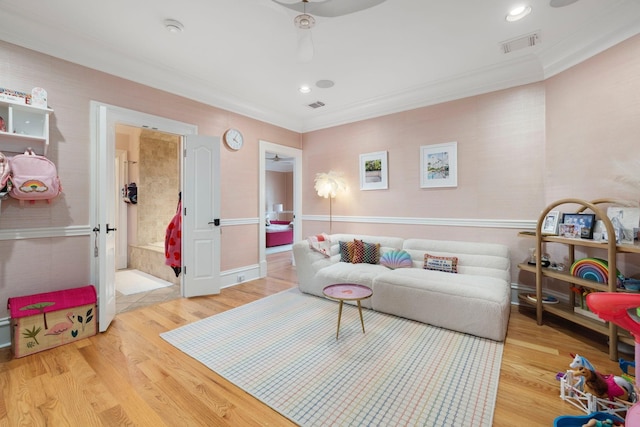 2410 Hidden River Ln, Franklin, TN 37069 - living room featuring crown molding, wood finished floors, and recessed lighting