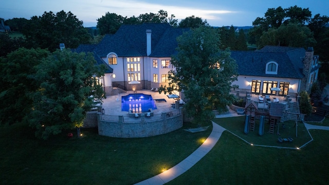 2410 Hidden River Ln, Franklin, TN 37069 - swimming pool with a yard, a patio area, stairs, and a wooden deck
