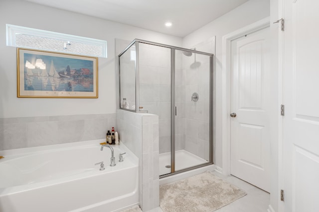 127 Millbrook Dr, Spring Hill, TN 37174 - bathroom featuring a garden tub, a shower stall, recessed lighting, and tile patterned flooring