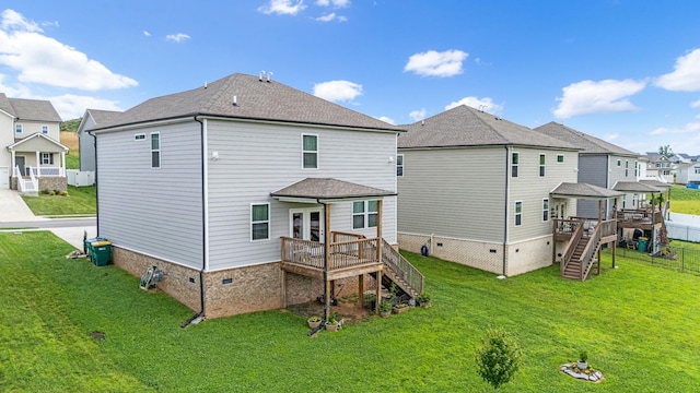 127 Millbrook Dr, Spring Hill, TN 37174 - back of property with stairs, crawl space, a wooden deck, a residential view, and a shingled roof
