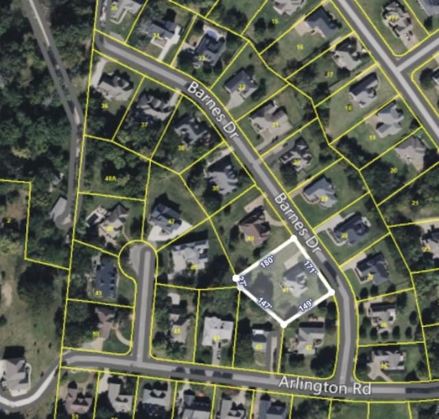 416 Barnes Dr, Lebanon, TN 37087 - aerial map of property and surrounding area featuring property boundaries highlighted