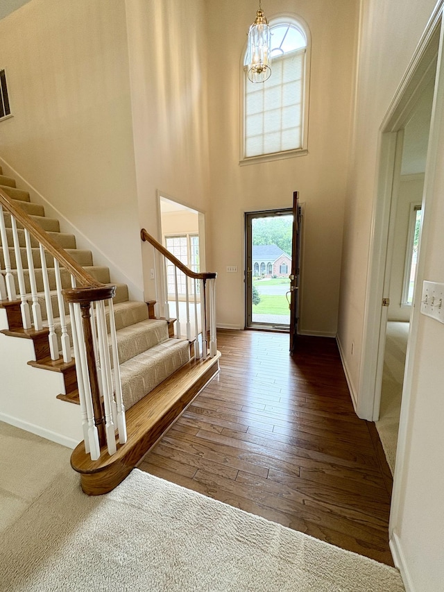 416 Barnes Dr, Lebanon, TN 37087 - foyer with stairs, plenty of natural light, hardwood / wood-style floors, a chandelier, and a towering ceiling