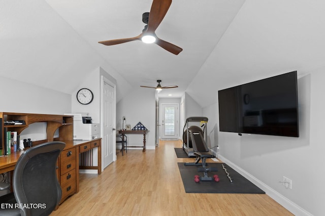 48 Riverside Dr, Oak Ridge, TN 37830 - home office with light wood-type flooring, ceiling fan, and lofted ceiling