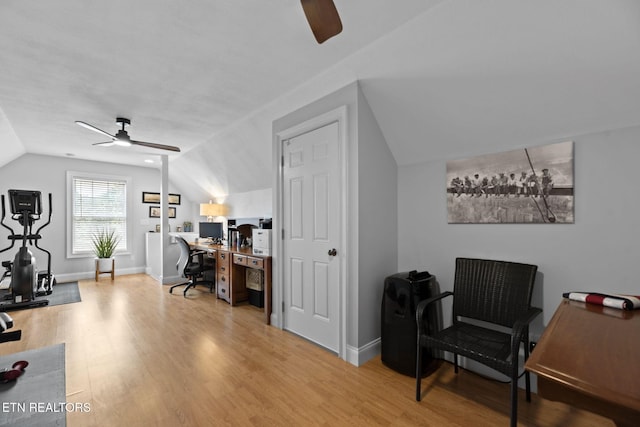48 Riverside Dr, Oak Ridge, TN 37830 - office area with ceiling fan, lofted ceiling, and light wood-type flooring