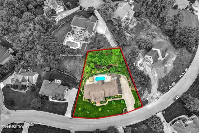 48 Riverside Dr, Oak Ridge, TN 37830 - aerial perspective of suburban area with property boundaries highlighted