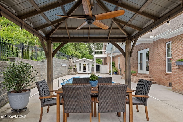 48 Riverside Dr, Oak Ridge, TN 37830 - view of patio with a gazebo, french doors, ceiling fan, and outdoor dining area