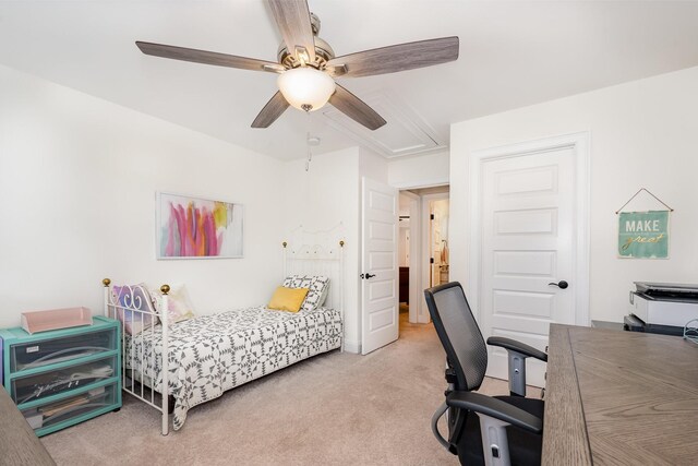 1055 Beckwith St, Franklin, TN 37064 - bedroom with light carpet, a desk, a ceiling fan, and attic access
