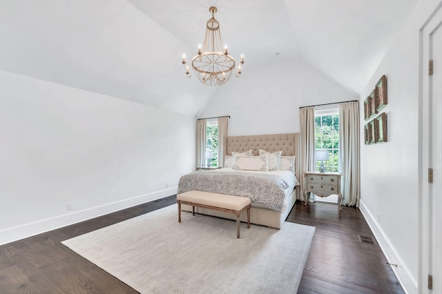 1932 Rosewood Valley Dr, Brentwood, TN 37027 - bedroom with vaulted ceiling, a chandelier, and dark wood-style flooring