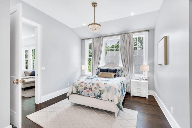 1932 Rosewood Valley Dr, Brentwood, TN 37027 - bedroom with dark wood finished floors, vaulted ceiling, a chandelier, and recessed lighting