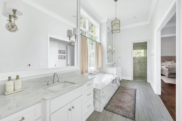 1932 Rosewood Valley Dr, Brentwood, TN 37027 - full bathroom featuring ornamental molding, vanity, a bath, and a shower