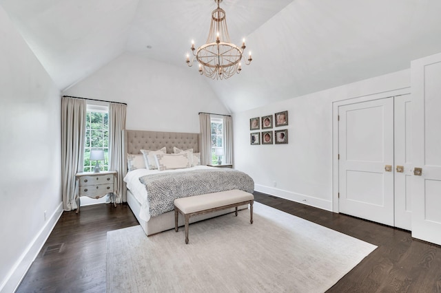 1932 Rosewood Valley Dr, Brentwood, TN 37027 - bedroom with vaulted ceiling, a chandelier, and dark wood-style flooring