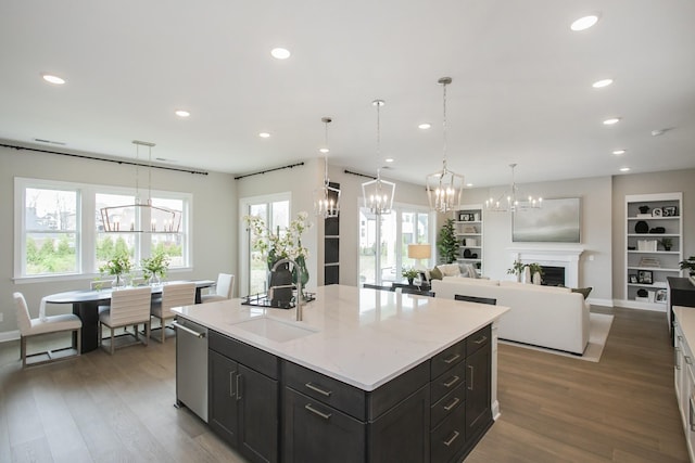 5969 Hunt Valley Dr, Spring Hill, TN 37174 - kitchen featuring a chandelier, dishwasher, wood finished floors, recessed lighting, and a center island
