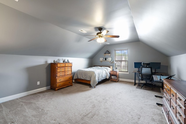 3228 Marion Davis Dr, Murfreesboro, TN 37129 - carpeted bedroom with vaulted ceiling, an office area, and ceiling fan