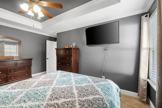 3228 Marion Davis Dr, Murfreesboro, TN 37129 - bedroom with light colored carpet, a tray ceiling, crown molding, and ceiling fan