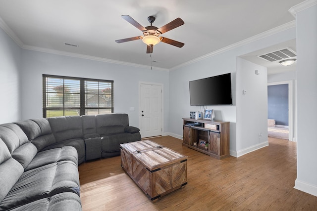 3228 Marion Davis Dr, Murfreesboro, TN 37129 - living area with ceiling fan, light wood-style floors, and ornamental molding