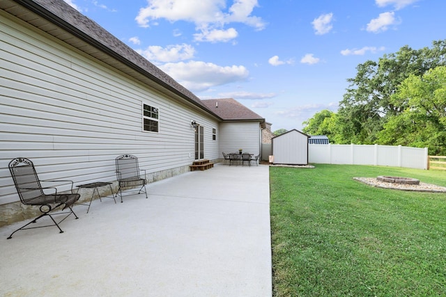 3228 Marion Davis Dr, Murfreesboro, TN 37129 - view of yard with an outdoor fire pit, a storage unit, and a patio