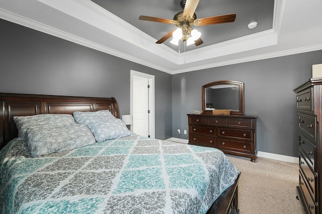 3228 Marion Davis Dr, Murfreesboro, TN 37129 - bedroom featuring light colored carpet, a raised ceiling, ornamental molding, and a ceiling fan