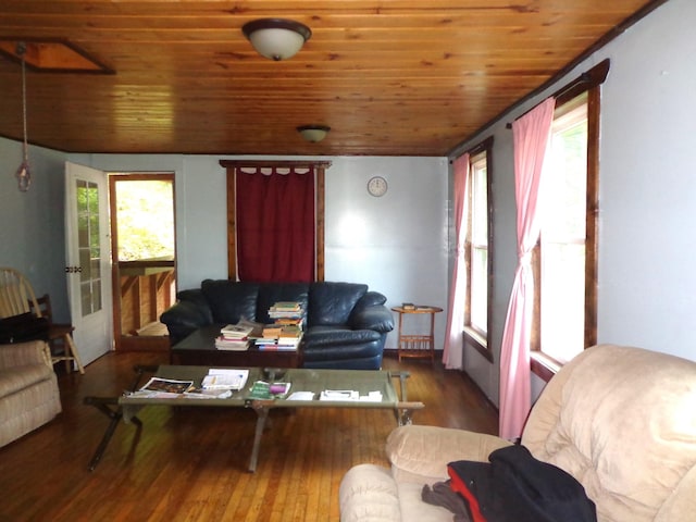 1342 Russell Creek Rd, Lobelville, TN 37097 - living area featuring wood ceiling, healthy amount of natural light, wood finished floors, and vaulted ceiling