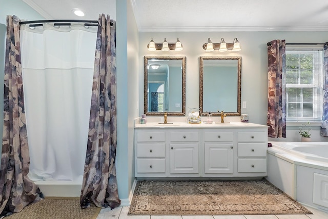 237 Windsor Dr, Cookeville, TN 38506 - full bath featuring crown molding, double vanity, a bath, and curtained shower