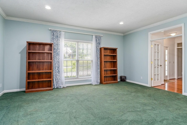 237 Windsor Dr, Cookeville, TN 38506 - spare room featuring carpet flooring, a textured ceiling, ornamental molding, french doors, and recessed lighting