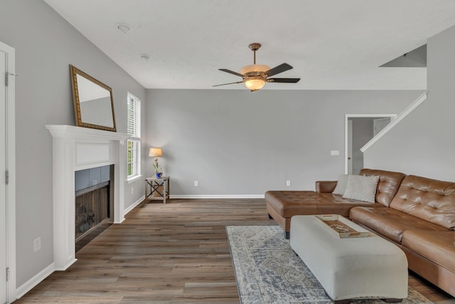147 N Shadowhaven Way, Hendersonville, TN 37075 - living room with ceiling fan, wood finished floors, and a fireplace