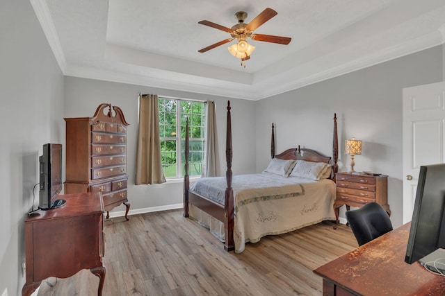 147 N Shadowhaven Way, Hendersonville, TN 37075 - bedroom featuring a raised ceiling, light wood-type flooring, an office area, and ceiling fan