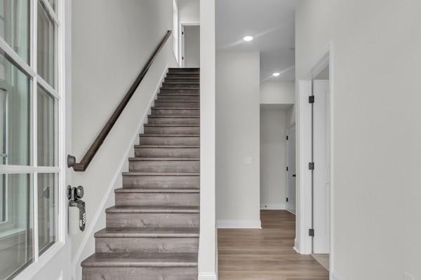 179 Charleston Ave, Pleasant View, TN 37146 - stairs featuring recessed lighting and wood finished floors