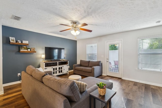 2058 Caladonia Way, Smyrna, TN 37167 - living room with ceiling fan, dark wood-style flooring, and a textured ceiling