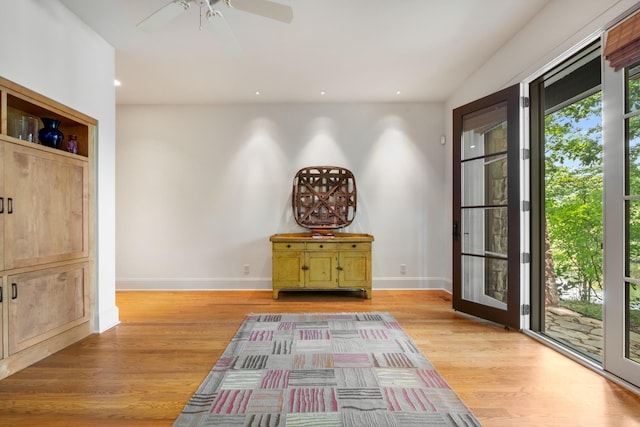 7909 Shoals Branch Rd, Primm Springs, TN 38476 - foyer entrance featuring light wood-type flooring, ceiling fan, and recessed lighting