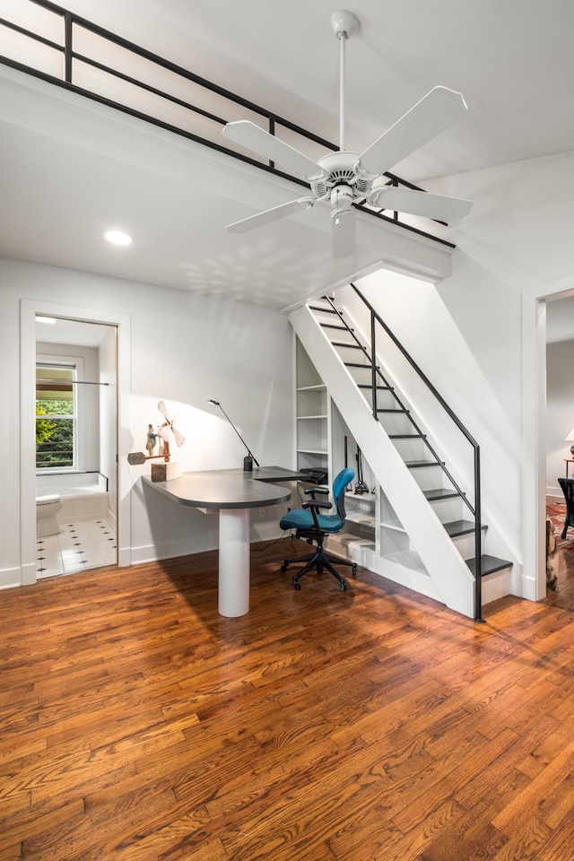 7909 Shoals Branch Rd, Primm Springs, TN 38476 - office area featuring ceiling fan, wood finished floors, and recessed lighting