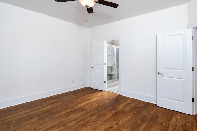 6055 Gracious Dr, Franklin, TN 37064 - unfurnished bedroom with dark wood finished floors, ensuite bathroom, and a ceiling fan