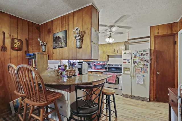 117 Hill Rd, Ardmore, TN 38449 - kitchen with stainless steel appliances, a textured ceiling, light wood-style floors, ceiling fan, and a peninsula