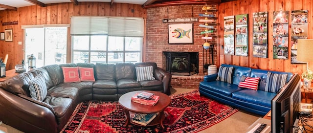 4295 Cairo Bend Rd, Lebanon, TN 37087 - living area featuring wooden walls and a fireplace