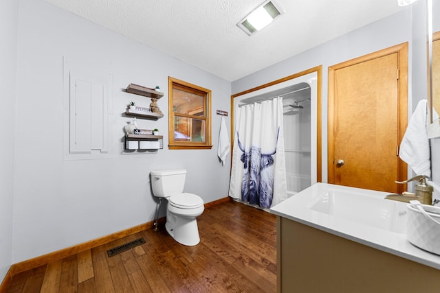 5719 Minor Hill Hwy, Goodspring, TN 38460 - bathroom with hardwood / wood-style flooring, a shower with curtain, vanity, and a textured ceiling