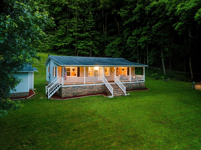 5719 Minor Hill Hwy, Goodspring, TN 38460 - view of front of property with a porch, stairway, a front lawn, and a wooded view