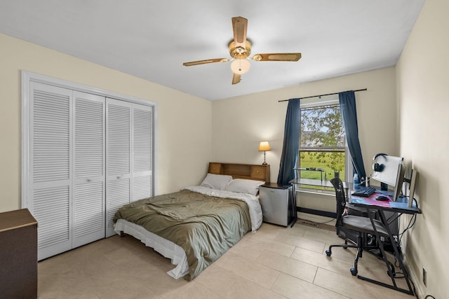 1409 E Northfield Blvd, Murfreesboro, TN 37130 - bedroom with a closet, light tile patterned flooring, ceiling fan, and a desk