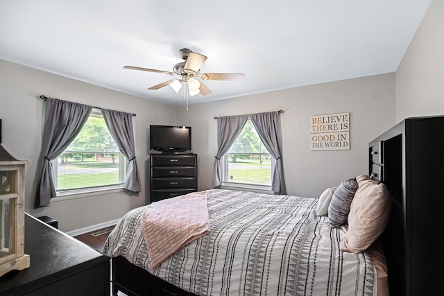 418 Winfrey Dr, Murfreesboro, TN 37130 - bedroom with multiple windows, a ceiling fan, and dark wood-style floors