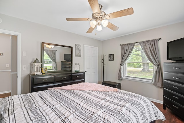 418 Winfrey Dr, Murfreesboro, TN 37130 - bedroom with multiple windows, dark wood-type flooring, and a ceiling fan