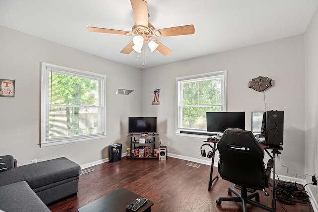 418 Winfrey Dr, Murfreesboro, TN 37130 - office featuring dark wood-type flooring and a ceiling fan