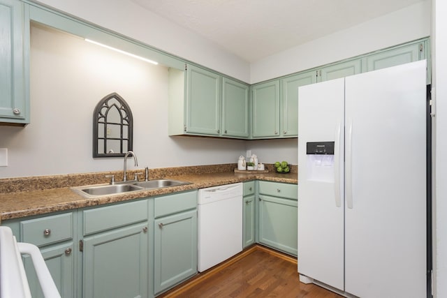 217 Ellington Pl, Madison, TN 37115 - kitchen with white appliances, dark wood-style flooring, and green cabinets