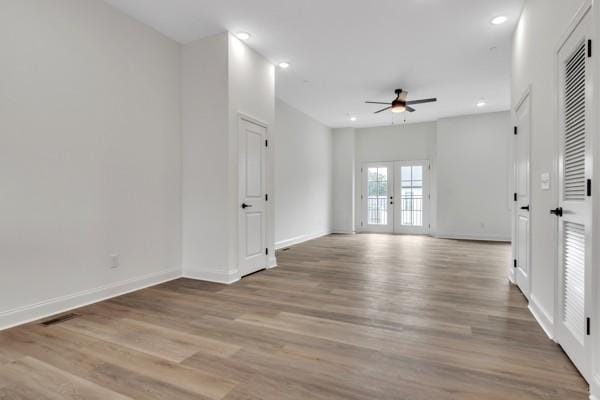 191 Charleston Ave, Pleasant View, TN 37146 - spare room featuring ceiling fan, light wood-style flooring, recessed lighting, and french doors