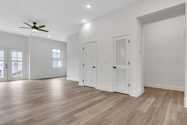 191 Charleston Ave, Pleasant View, TN 37146 - empty room featuring a ceiling fan, wood finished floors, french doors, and recessed lighting